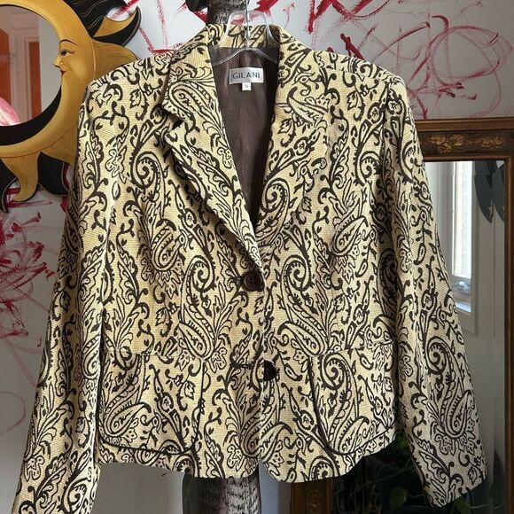 Vintage Gilani Jacket Womens 14 Tan Blazer Boho Work Casual Comfort - Picture 1 of 16
